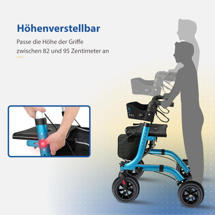 Safe Age Rollator foldable and lightweight with seat - walking aid for seniors, rollator for the home indoor &amp; outdoor - with backrest and walking stick holder