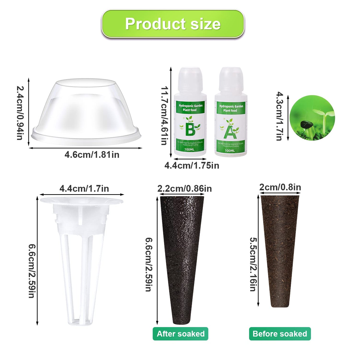 122 Stück Seed Pod Kit, Hydrokultur Zubehör für Hydroponisches Anbausystem, Anzuchtset Pflanzen mit 30 Zuchtschwämmen, 30 Zuchtkörben, 30 Zuchtkuppeln, 2 100-Ml-Pflanzennahrung