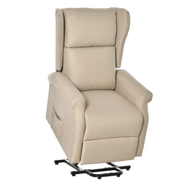 HOMCOM TV Chair with Stand-Up Assistance, Electric TV Chair with Reclining Function, Remote Control, Relaxing Chair with Linen Look, Side Pocket for Living Room, Cream White
