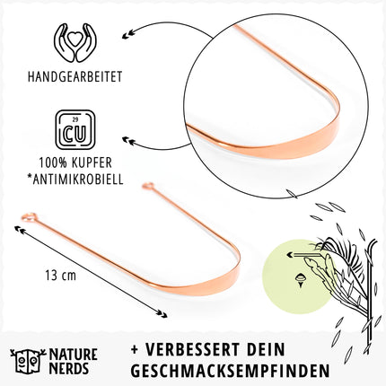 Nature Nerds - Copper Tongue Cleaner (3 pieces) - Jihwa Prakshalana - An Ayurvedic detoxification ritual with the tongue scraper - plastic-free oral hygiene