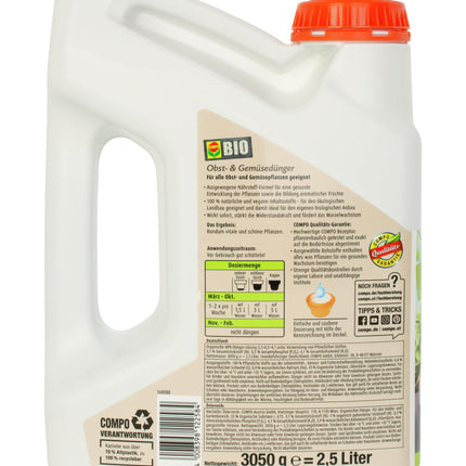 COMPO BIO Fruit and Vegetable Fertilizer - Organic Liquid Fertilizer for Fruit and Vegetables - Potassium Fertilizer - 2.5 Liters