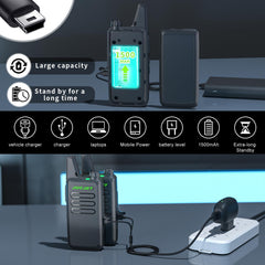 JUCJET T20 Rechargeable Two-Way Radio for Adults, Outdoor Mini Walkie Talkies with 16 Channels, VOX Squelch, License-Free PMR Radio (2 Pack)