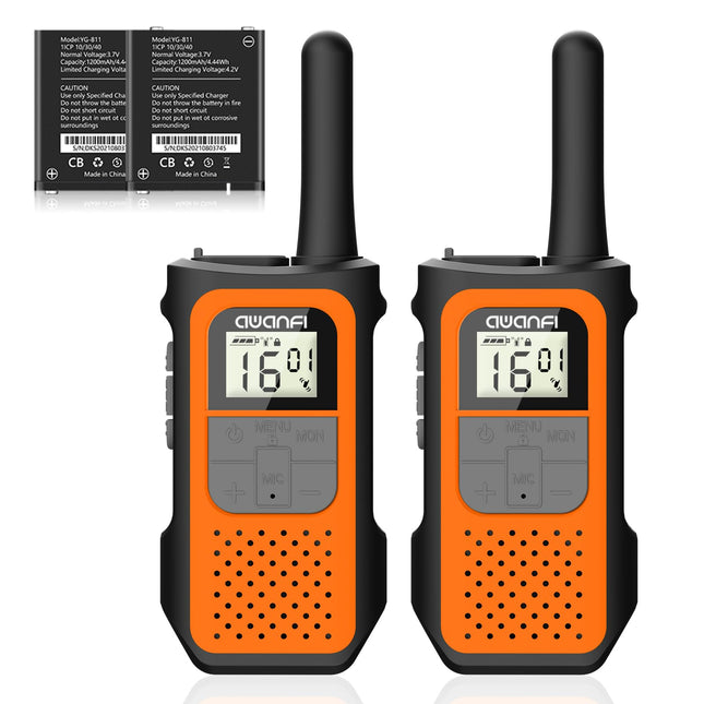 AWANFI Walkie Talkie Rechargeable with 1200mAh Li-ion Battery, Walkie Talkie Adults Children, 16 Channels Radio Set, Walky Talky with VOX Tpye-C Charging Cable, Walkie Talkie for Gift Hiking Camping