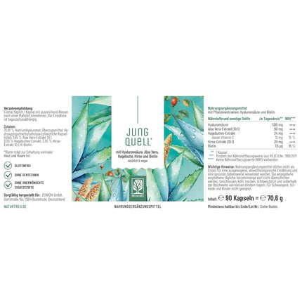 NATURTREU® Hyaluron Capsules with 500 mg of high-dose hyaluronic acid with aloe vera, biotin &amp; vitamin C - 90 Capsules for skin* and joints** - Natural and vegan