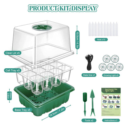 Yozexin Indoor Greenhouse Propagator with Plant Lamp, 5-Piece Mini Greenhouse Propagation Set, Greenhouse Propagation Tray with Raised Lid, for Plant Growth and Seed Germination