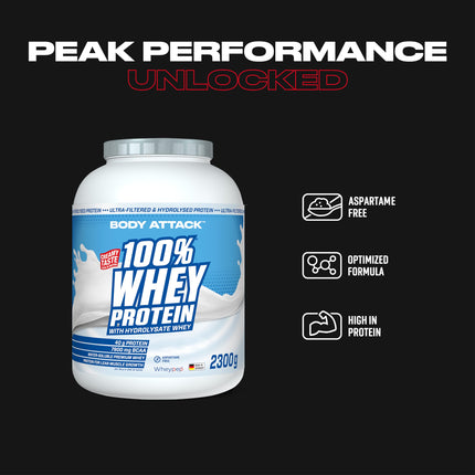 Body Attack 100% Whey Protein - Cookies n Cream, 2.3 kg - Made in Germany - extra creamy protein powder with hydrolysate and BCAAs, supports muscle building and diets, for all sportsmen and women
