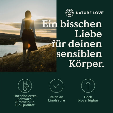 NATURE LOVE® Organic Black Cumin Oil - 240 vegan capsules - high dosage: 1000mg Egyptian per daily dose - of which 50% linoleic acid - cold-pressed, naturally produced and laboratory-tested