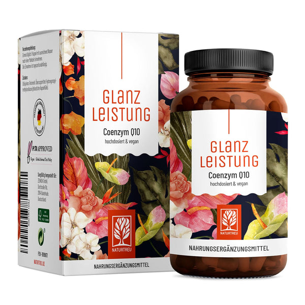 NATURTREU® Glanzleistung - Coenzyme Q10 capsules with a high dose of 200 mg per capsule - 90 vegan capsules for 3 months - pure ubiquinone from plant fermentation