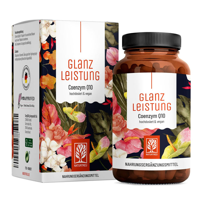 NATURTREU® Glanzleistung - Coenzyme Q10 capsules with a high dose of 200 mg per capsule - 90 vegan capsules for 3 months - pure ubiquinone from plant fermentation