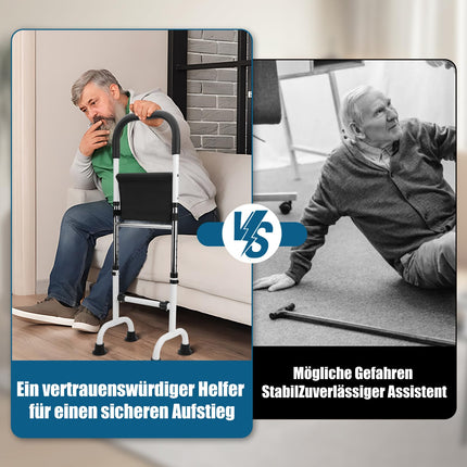 Standing aid for seniors, 6-level height-adjustable standing aid from the bed with non-slip feet, 300 lbs load-bearing carbon steel frame, standing aid for toilet &amp; chair