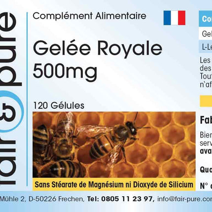 Fair &amp; Pure® - Royal Jelly 500 mg - 120 Capsules - Standardized to 4% 10-HDA - Gently freeze-dried