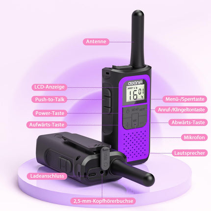 AWANFI Walkie Talkie Rechargeable with 1200mAh Battery, Walkie Talkie for Adults and Children, 16 Channels Two-Way Radio Set, Walky Talky for Camping