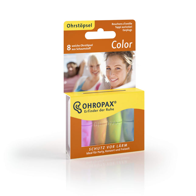 Ohropax COLOR Earplugs - Colorful foam in-ear plugs for noise protection - For festivals and concerts, for relaxing, sleeping, and listening to music - 8 pieces
