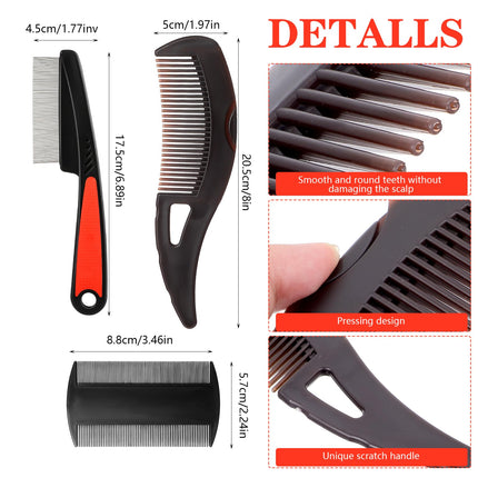 Nogeqi 3 Pack Lice Comb Stainless Steel, Dandruff Comb Nits Comb Extra Fine, Dandruff Scalp Comb, Dandruff Comb Scalp Comb Cat Comb Dog Comb Scab Comb for People Clean Scalp Adults