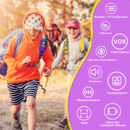 AWANFI Walkie Talkie Rechargeable with 1200mAh Battery, Walkie Talkie for Adults and Children, 16 Channels Two-Way Radio Set, Walky Talky for Camping