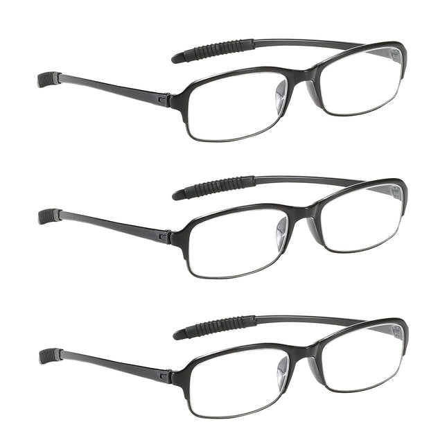 NRDIK PROFLEX Lightweight (3-pack) Flexible Reading Glasses - impact-resistant, scratch-resistant, bendable, non-slip, unisex (men + women), affordable (oval, black, 2.0)