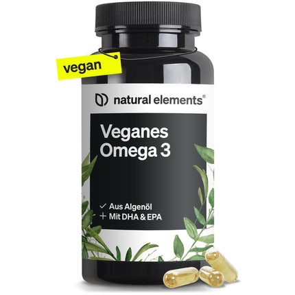 Omega 3 vegan from algae oil - 90 capsules - High dose with high-quality EPA and DHA (in triglyceride form) - Omega-3 for vegans, laboratory-tested, sustainable, and naturally low in pollutants
