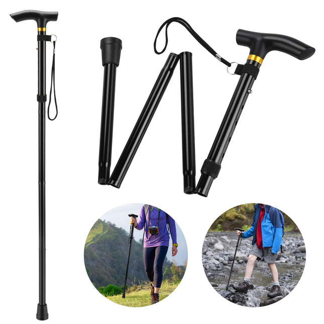 Thlevel Foldable Walking Stick Hiking Stick Canes Holiday Height Adjustable Non-Slip Lightweight Unisex