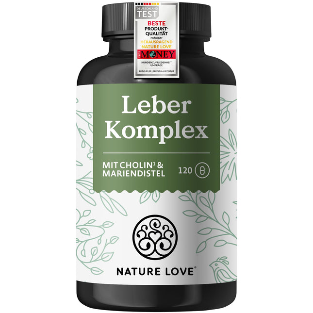 NATURE LOVE® Liver Complex - 120 Capsules - with milk thistle, choline, artichoke extract, turmeric &amp; zinc - High dosage, vegan, laboratory-tested and produced in Germany