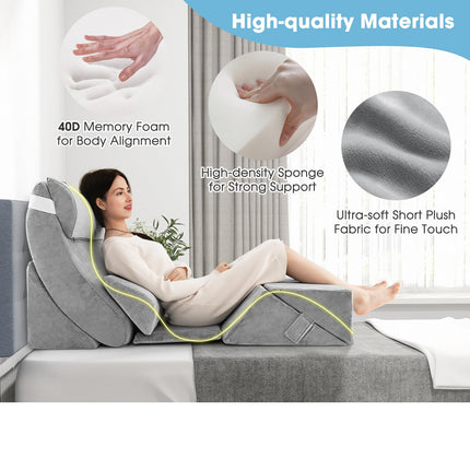 COSTWAY 7-Piece Orthopedic Wedge Pillow Set, Adjustable Bed Wedge Pillow with Washable Cover, Support Pillow for Heartburn, Pain Relief, Leg Elevation, Snoring, Gray