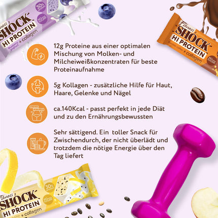 FitnesSHOCK Protein Bar Set Mix Box with high 30% 12g protein content Protein bar without added sugar with 5g collagen low carb high fiber low calorie 12pcs 40g