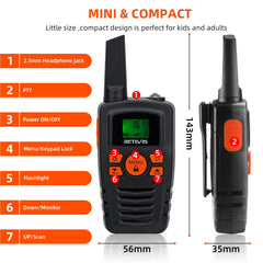 Retevis RA635 Walkie Talkie, Long Range PMR446 Walkie Talkie for Adults, Kids, 16CH, CTCSS/DCS, VOX, LED Flashlight, Royalty-Free Gifts for Easter Skiing Outdoor Activities