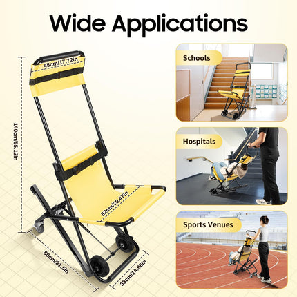 Manual Stairlift Chair, Portable Folding Stair Chair, Adjustable Folding Evacuation Chair with 4 Wheels, Load Capacity 350.53 lbs, Aluminum Stairlift Chair for Elderly, Yellow