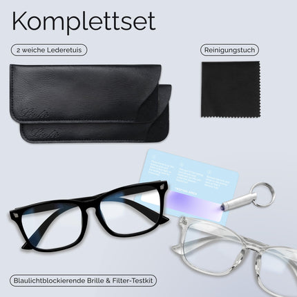 livho 2 Pack Blue Light Blocking Glasses, Computer Reading/Gaming/TV/Phones Glasses for Women Men, Anti Eyestrain &amp; UV Glare (Light Black+Clear)