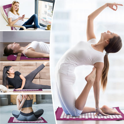 Acupressure set, acupressure mat with pillow for neck and back pain, magnetic field therapy and acupressure with a carrying bag, acupressure massage mat ideal for women and men