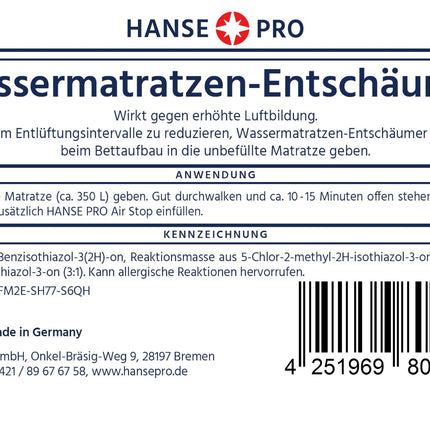 Hanse Pro Air Binder Set for Waterbeds, 2 x 250 ml Air Stop, 2 x 15 ml Waterbed Defoamer | Care | Air Binder | Air Solvent | Eliminates air noise in waterbeds | Bubble Stop