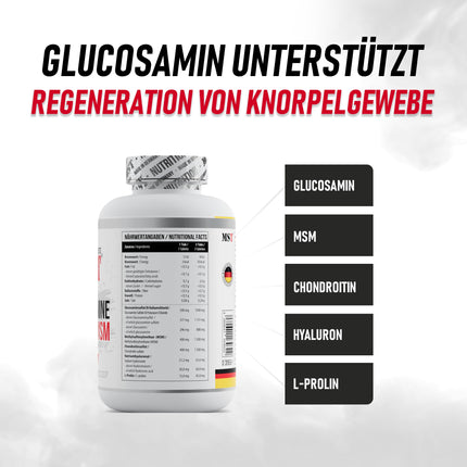 Glucosamine Chondroitin MSM + Hyaluronic Acid + L-Proline | Dietary supplement for joints, cartilage, osteoarthritis, and rheumatism | Supports collagen production | 180 tablets | MST NUTRITION Made in Germany