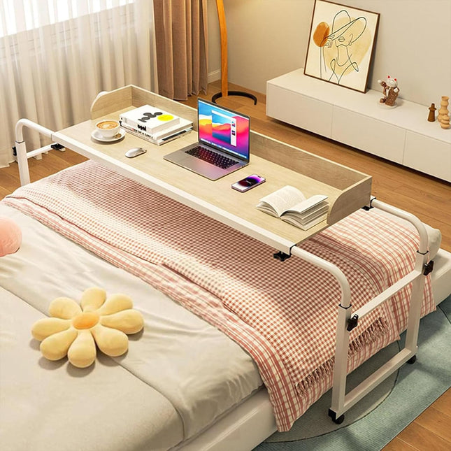 RCJCQSR Overbed Table, Mobility Table Over the Bed, Laptop Table Height Adjustable 65-95cm With Wheels, Bedside Table Side Table Nursing Table On Wheels Computer Tables (Color: Oak)