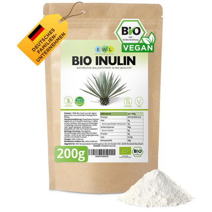 EWL Natural Products Inulin Powder ORGANIC 200g, fiber powder obtained from agave, inulin powder organic from controlled organic cultivation