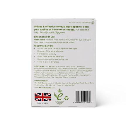 The Eye Doctor Tea Tree Eyelid Wipes - 40x Disposable Eye Wipes - Suitable for Sensitive Eyes, Dry Eyes, Blepharitis, MGD &amp; Demodex - Eco-Friendly, Biodegradable