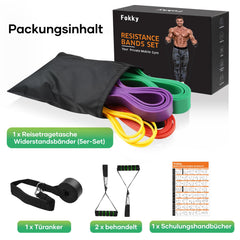 Fokky Fitness Bands Resistance Bands with 5 Levels, Resistance Bands with Door Anchor, 2*Handles, Exercise Instructions &amp; Carrying Bag, Gymnastic Band Pull-Up Band Fitness Band for Muscle Building, Yoga, Pilates Set of 5