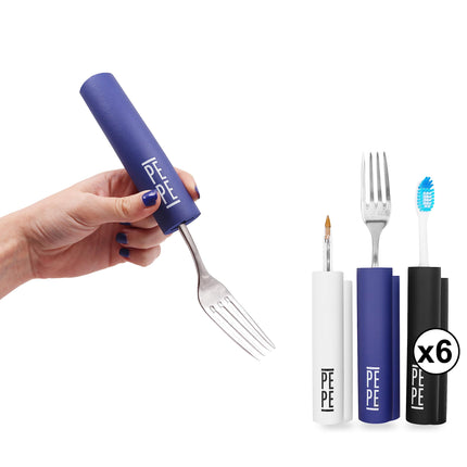 PEPE Mobility - Grip aids for seniors x6 pieces, 3 sizes, handle thickeners for cutlery 12 cm, toothbrush, pens Black, White, Blue