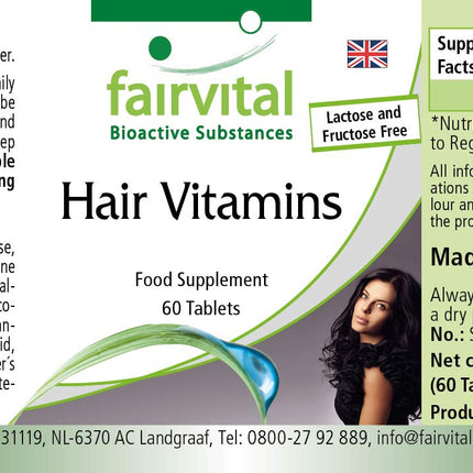 Fairvital | Hair Vitamin Tablets - Hair Vital - HIGH DOSE - 60 Tablets - with Vitamin B-12, Biotin, Zinc, Trace Elements, Brewer's Yeast, and Soy Protein