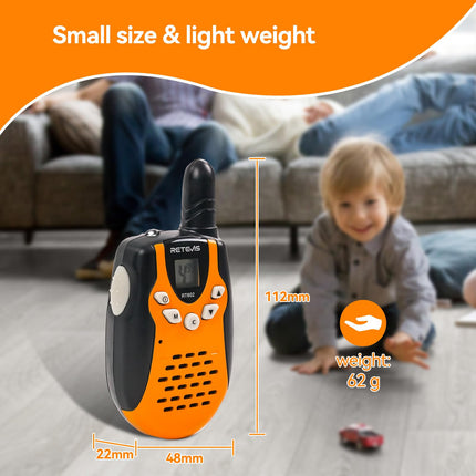 Retevis RT602 Walkie Talkie Kids 8 Channels PMR446 Children's Two-Way Radio with Rechargeable Batteries Flashlight VOX LCD Display Toy Spy Gear Gifts for Children (1 Pair, Orange)