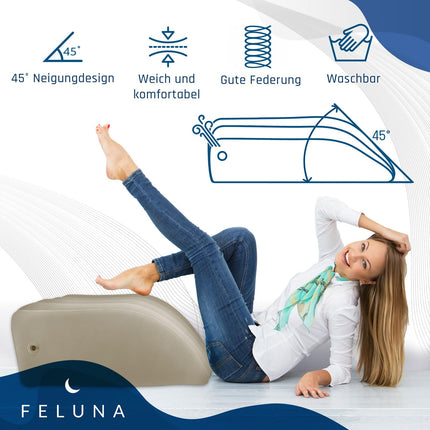 Ergonomic wedge pillow for sleeping, inflatable orthopedic leg elevation for relief of leg and back pain, leg support pillow for knee, foot and ankle after surgery (Beige)