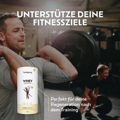foodspring - Whey Protein Powder Vanilla – With 23g of protein for muscle building, perfect solubility, ultrafiltered, rich in BCAAs &amp; EAAs – full-bodied &amp; delicious taste (750g)