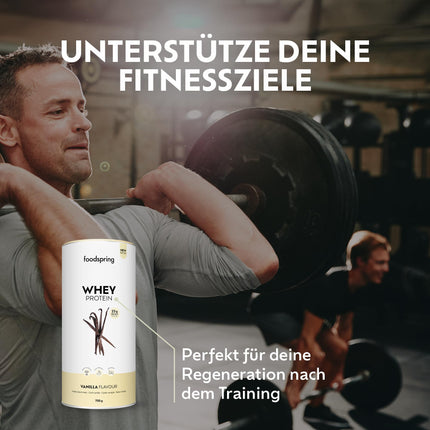 foodspring - Whey Protein Powder Vanilla – With 23g of protein for muscle building, perfect solubility, ultrafiltered, rich in BCAAs &amp; EAAs – full-bodied &amp; delicious taste (750g)