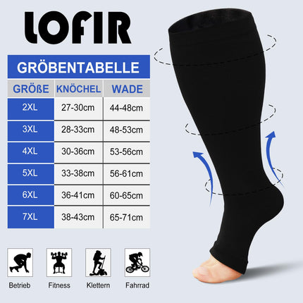 LOFIR Medical Compression Stockings for Women Men: Open Toe Knee High Thick Calf Plus Size Support Stockings Firm 20-30 mmHg Class 2 Gradient Compression Socks for Varicose Veins Black 1 Pair
