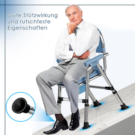Toilet chair for seniors, portable shower wheelchair, height-adjustable, toilet chair with padded seat and toilet bucket, foldable shower chair, stable, load capacity 200 kg (CY-KJ6201)