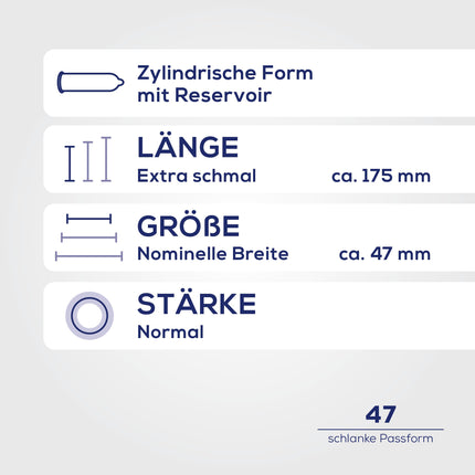 Ritex 47 Condoms, Small Condom, Secure Feeling Due to Tighter Fit, 8 Pieces, Made in Germany