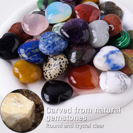 DALAETUS 24 Pieces Heart Stone, Healing Crystal Gemstones for Lovers, Love Heart Natural Colorful Crystals Stones for Meditation, Chakra, Reiki, Energy Balancing, Valentine's Day