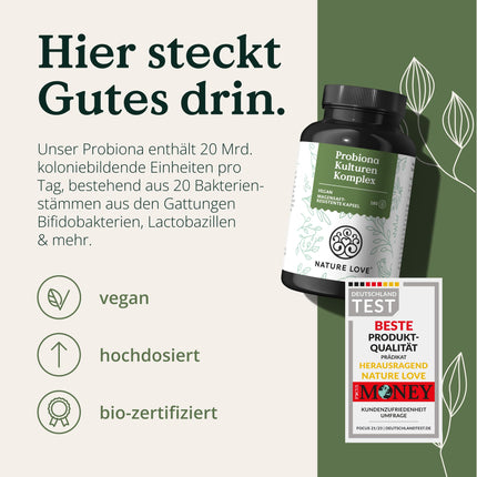 Probiona Complex – perfectly matched bacterial strains – 300 billion CFU/g – enteric-coated &amp; vegan – with Lactobacillus &amp; Bifidobacteria, high-dose 20 billion CFU/daily dose, 3 months