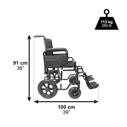 Lightweight folding wheelchair (steel construction 15 kg), foldable armrests and footrests, puncture-proof tires