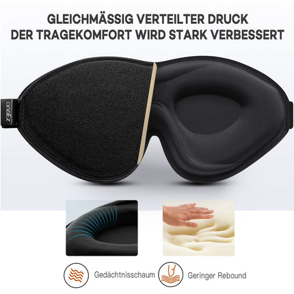 onaEz 3D Sleep Mask for Men and Women, 2024 Total Light Blocking Eye Mask, 12mm Recessed Eye Sockets &amp; Raised Nose Pads, Ice Silk Sleep Mask for Travel, Naps, Black