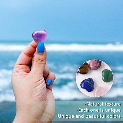 DALAETUS 24 Pieces Heart Stone, Healing Crystal Gemstones for Lovers, Love Heart Natural Colorful Crystals Stones for Meditation, Chakra, Reiki, Energy Balancing, Valentine's Day