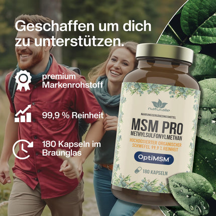 naturalie® MSM PRO - 1.6 g of pure methylsulfonylmethane per daily dose - 99.9% purity thanks to OptiMSM™ multiple distillation - no unnecessary additives - 180 capsules in BPA-free brown glass